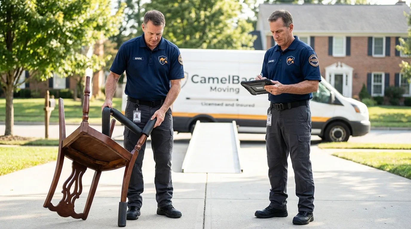 Movers inspecting furniture for damage prevention before loading in Hamilton, MT